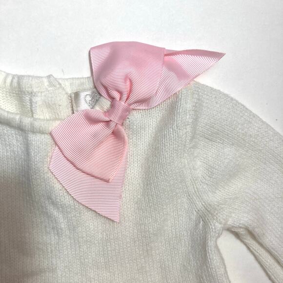 ❤️5/$25 SALE Fair Isle White Pink Cozy Knit Bow Button Long Sleeve Sweater Dress - Picture 3 of 8